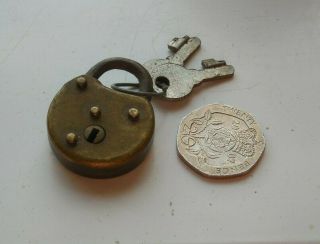 Antique Brass Miniature Padlock & Keys In Order