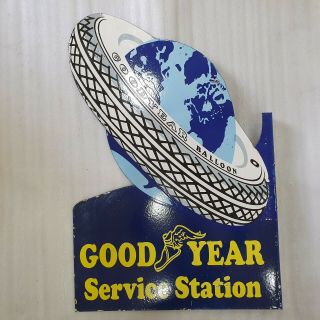 GOODYEAR SERVICE 2 SIDED 24 X 36 INCHES VINTAGE ENAMEL SIGN WITH FLANGE 4