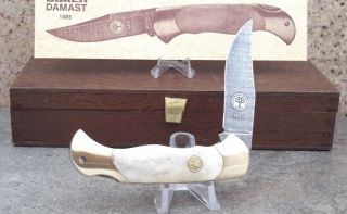 1985 Boker Annual 300 Layer Damascus Antique Bone Folding Knife,  Beyond Rare