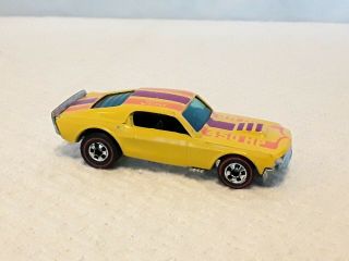 1974 Hot Wheels Mustang Stocker - Yellow W/ Purple Stripe - Vintage Ford Redline