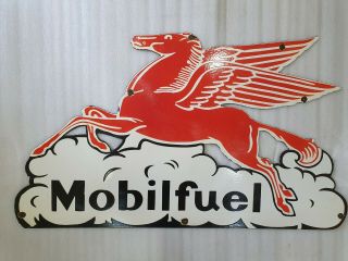 Mobil Fuel Pegasus 36 X 21 Inches Vintage Enamel Sign