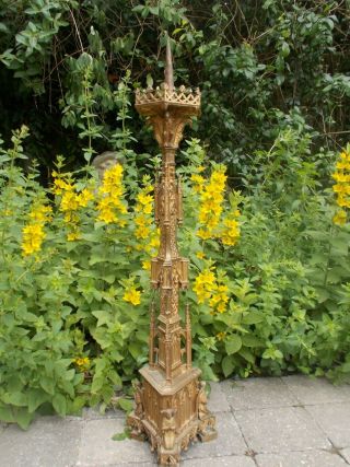 Antique French Bronze Gothic Style Church Candlestick/Candelabra RARE 2