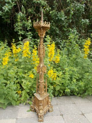 Antique French Bronze Gothic Style Church Candlestick/Candelabra RARE 3