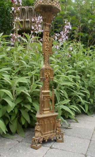 Antique French Bronze Gothic Style Church Candlestick/Candelabra RARE 4