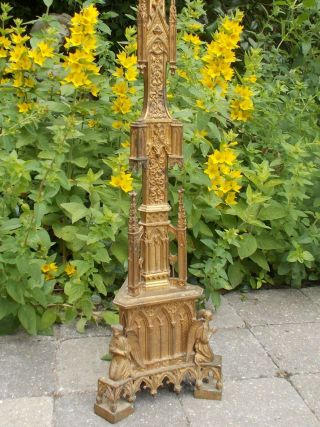 Antique French Bronze Gothic Style Church Candlestick/Candelabra RARE 7