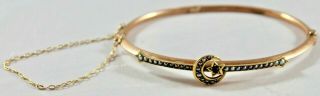 Antique Victorian Star & Crescent Gold Bangle Bracelet W Seed Pearls