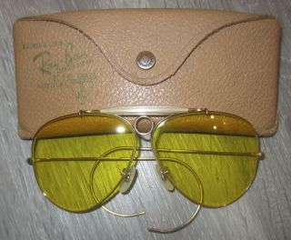 Vtg.  Ray - Ban Aviator Shooter Kalichrome Yellow Lens Glasses 1/10 12k Gf W/ Case