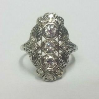 Antique Platinum Filigree Ring 1/2 Ctw Old Mine Cut Diamonds Size 6