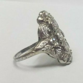 Antique Platinum Filigree Ring 1/2 ctw Old Mine Cut Diamonds Size 6 3