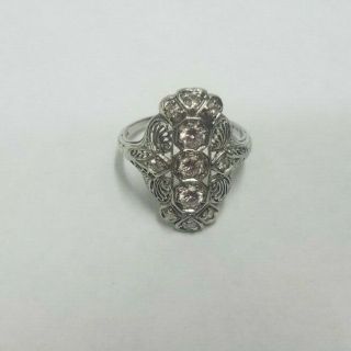 Antique Platinum Filigree Ring 1/2 ctw Old Mine Cut Diamonds Size 6 4