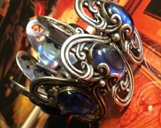 Vintage Margot De Taxco Mexican Sterling Silver Blue Glass Cabochon Bracelet