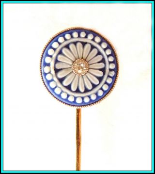 Vintage 18k Rose Gold Ceramic & Diamond Hat Stick,  Pin,  Tie Pin French Hallmark