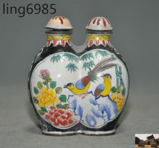 Marked Old Chinese Bronze Cloisonne Flowers Bird Pattern Double Snuff Bottle