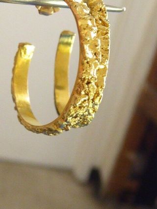 Vintage Custom Made 14k Yellow Gold Native Gold Nuggets 22k Yg Hoop Earrings
