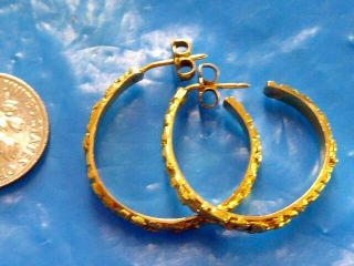 VINTAGE CUSTOM MADE 14K YELLOW GOLD NATIVE GOLD NUGGETS 22K YG HOOP EARRINGS 2