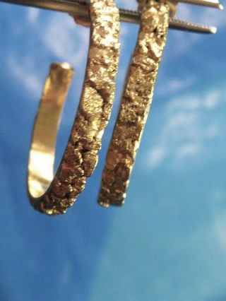 VINTAGE CUSTOM MADE 14K YELLOW GOLD NATIVE GOLD NUGGETS 22K YG HOOP EARRINGS 4