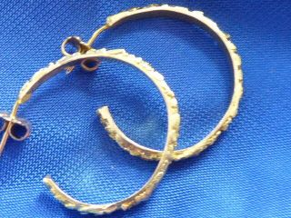 VINTAGE CUSTOM MADE 14K YELLOW GOLD NATIVE GOLD NUGGETS 22K YG HOOP EARRINGS 7