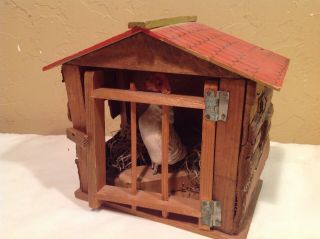 Vintage Wooden Toy Chicken Hen In Cage/Nest Made In Japan 2