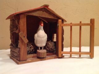 Vintage Wooden Toy Chicken Hen In Cage/Nest Made In Japan 3