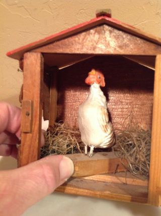 Vintage Wooden Toy Chicken Hen In Cage/Nest Made In Japan 7