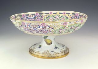 Antique Meissen - Helena Wolfsohn Porcelain - Pierced & Hand Painted Comport