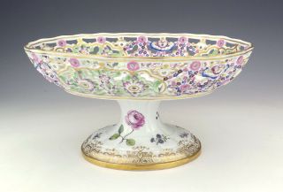 Antique Meissen - Helena Wolfsohn Porcelain - Pierced & Hand Painted Comport 4