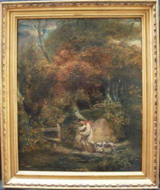C1841 Thomas Barker Of Bath 1769 - 1847circle Traveller & Dog Antique Oil Painting