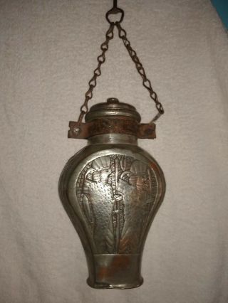 Antique Ottoman,  Middle Eastern,  Hanging Water Flask,  Nomad Copper Jug