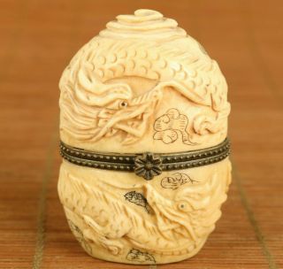 Rare Chinese Old Boxwood Hand Carving Dragon Statue Figure Jewel Box Noble Gift