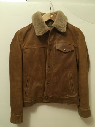 Schott Nyc Vintage Buffalo Leather Trucker Jacket W/ Sheepskin Collar M