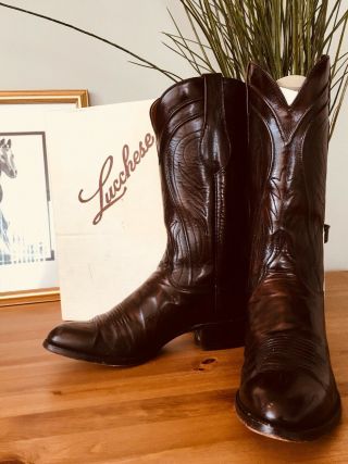 Vintage Lucchese Cowboy Boots Dark Brown Men 