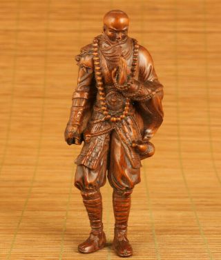 Rare Asian Old Boxwood Bodhidharma Statue Figue Netsuke Home Decoration Gift