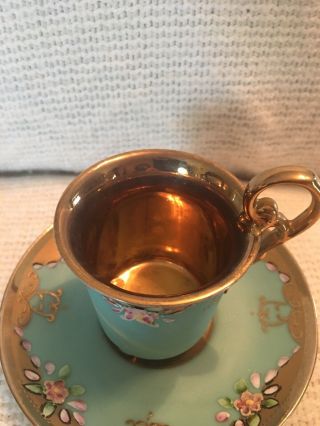 Vintage Turquoise & Gold Footed Cup & Saucer Marked & Numbered 2