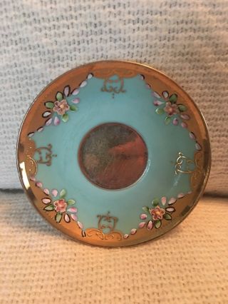 Vintage Turquoise & Gold Footed Cup & Saucer Marked & Numbered 3
