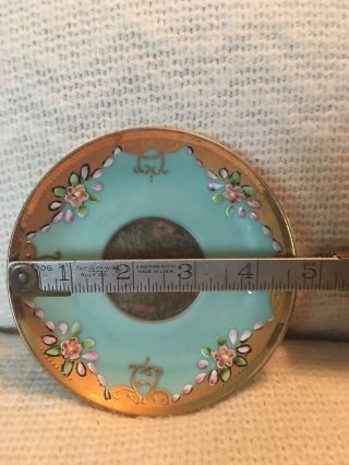 Vintage Turquoise & Gold Footed Cup & Saucer Marked & Numbered 4