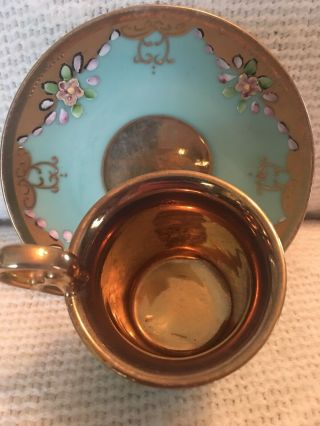 Vintage Turquoise & Gold Footed Cup & Saucer Marked & Numbered 5