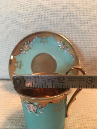 Vintage Turquoise & Gold Footed Cup & Saucer Marked & Numbered 7