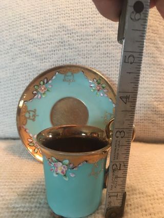 Vintage Turquoise & Gold Footed Cup & Saucer Marked & Numbered 8