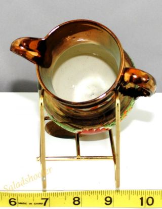 Antique Vintage Tarnished Copper Lusterware Creamer Pitcher with a Floral Design 4