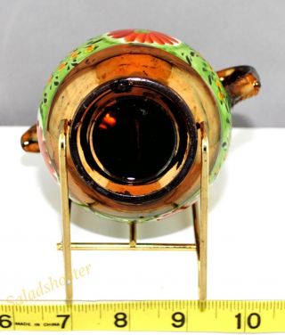 Antique Vintage Tarnished Copper Lusterware Creamer Pitcher with a Floral Design 5