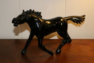 Vintage Murano Large Black Glass Horse Signed Art Glass