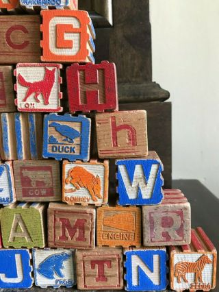 Vintage Collector ' s Wooden ABC Baby Blocks Stackable 1940 ' s 4