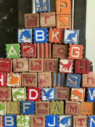Vintage Collector ' s Wooden ABC Baby Blocks Stackable 1940 ' s 5