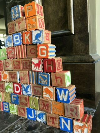 Vintage Collector ' s Wooden ABC Baby Blocks Stackable 1940 ' s 8