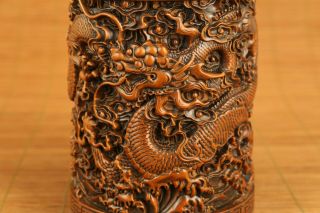 Rare Chinese old boxwood dragon statue brush pot noble table decoration gift 2