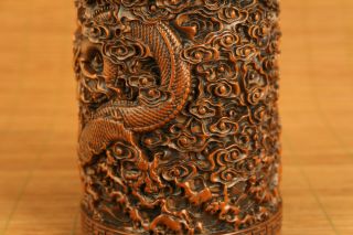 Rare Chinese old boxwood dragon statue brush pot noble table decoration gift 3