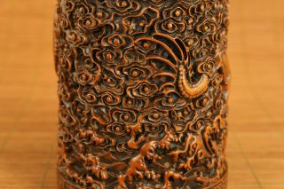 Rare Chinese old boxwood dragon statue brush pot noble table decoration gift 4