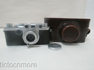 Vintage Leica Camera W/ Leitz Elmar Lens F= 5cm 1:3.  5 No.  762672 & Case