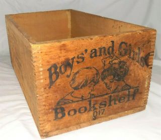 Antique Early 1900s Boys And Girls Bookshelf Wood Advertising Crate Box