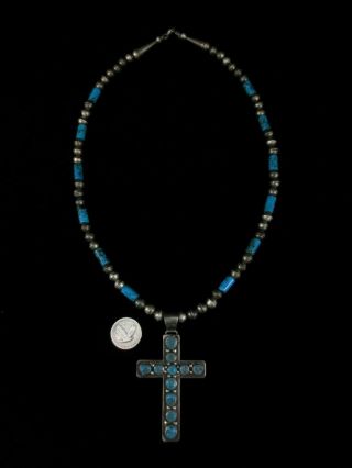 Vintage Navajo Cross Necklace - Sterling Silver And Turquoise